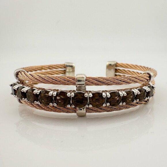 10 Ct Smokey Quartz Twisted Band Cuff Bracelet - Picture 6 of 13